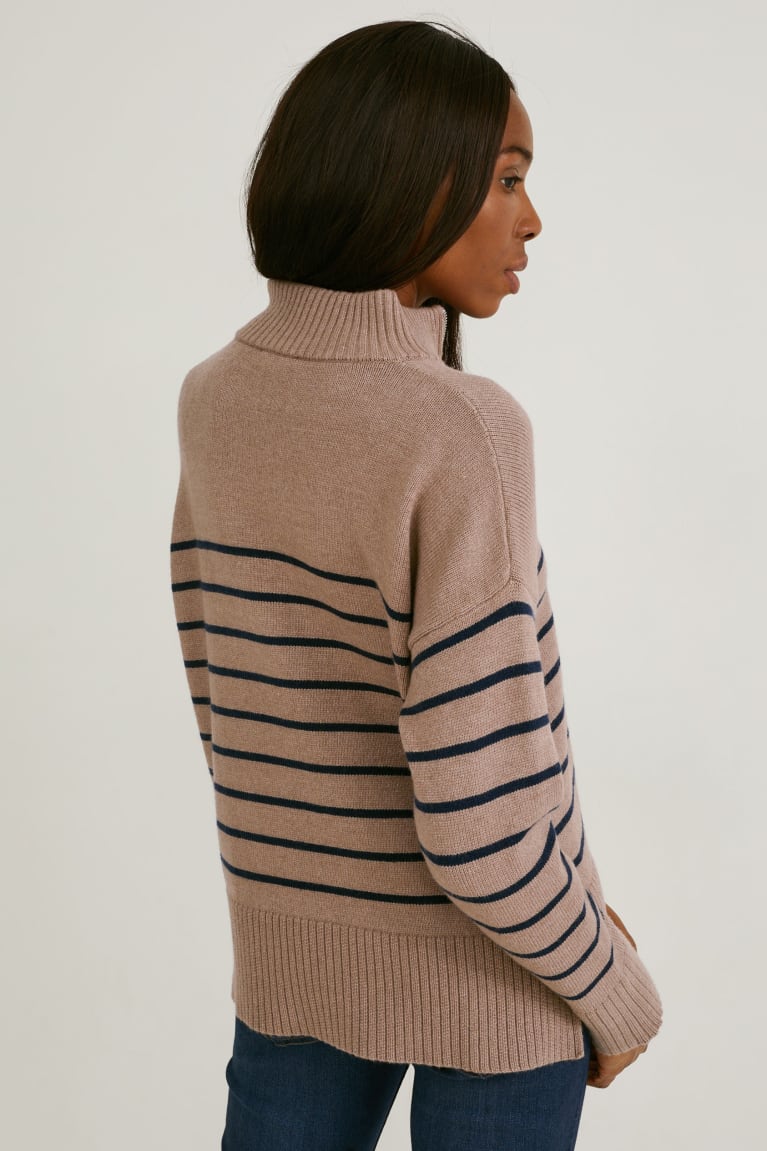 Brown / Blue C&A Striped Women's Jumper | LAIFY-4392