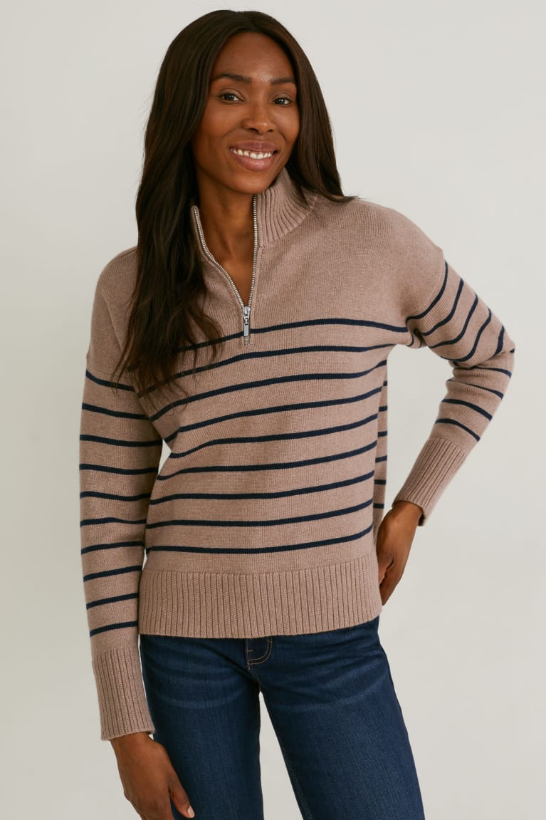 Brown / Blue C&A Striped Women\'s Jumper | LAIFY-4392