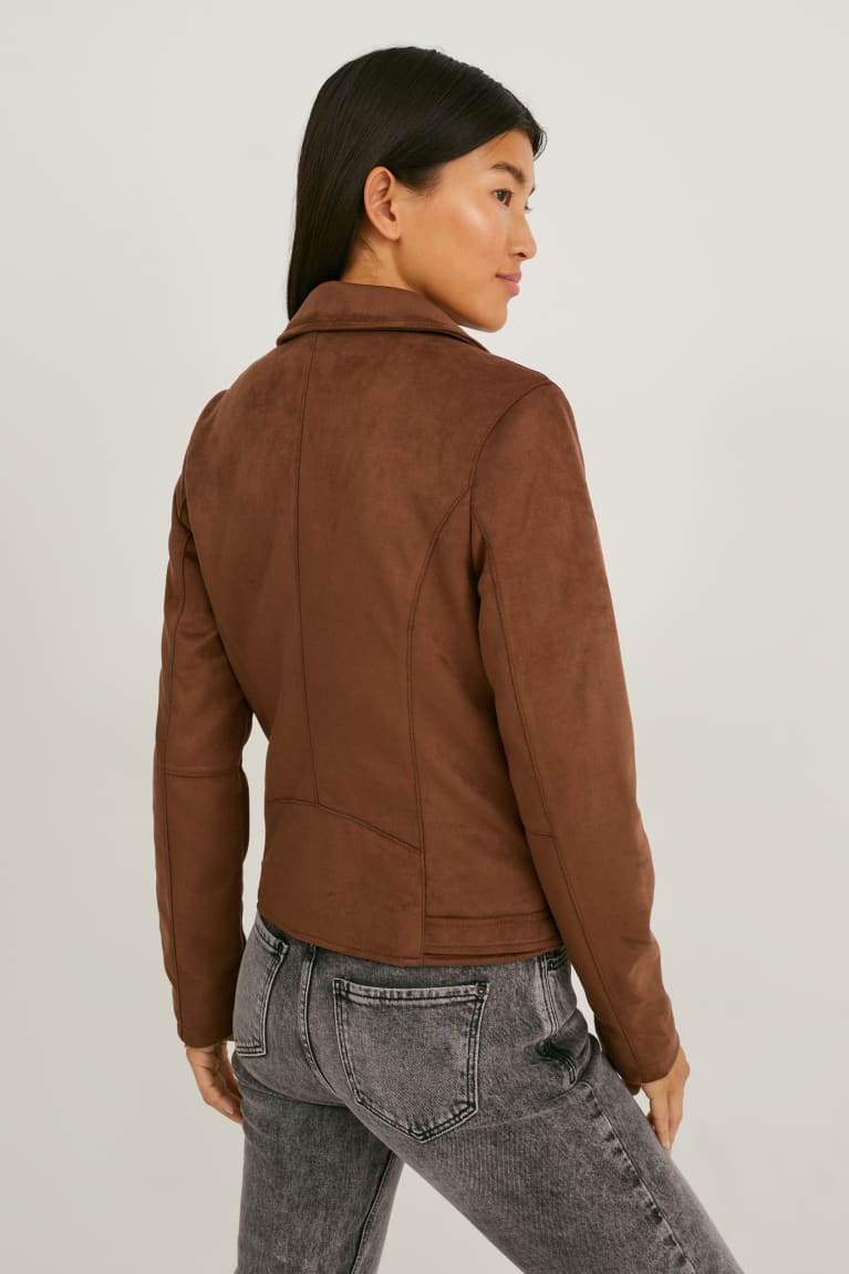 Brown C&A Biker Faux Suede Women's Jackets | WPTCG-7241