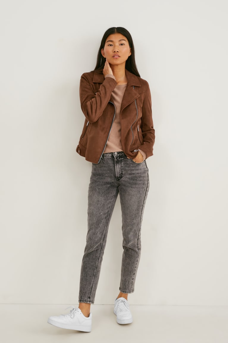 Brown C&A Biker Faux Suede Women's Jackets | WPTCG-7241