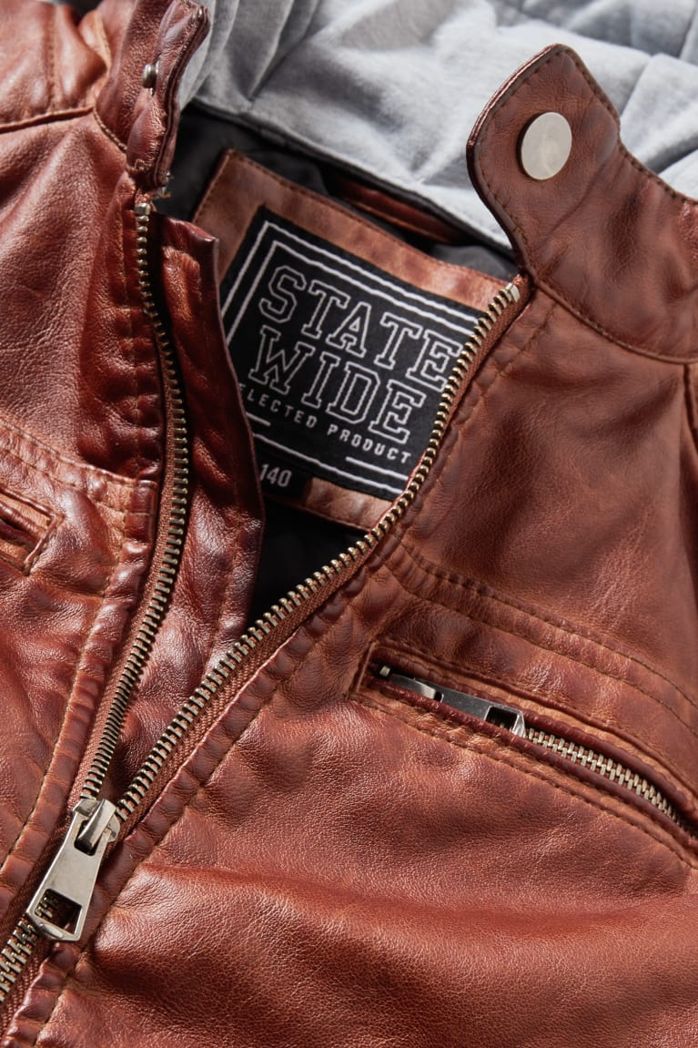 Brown C&A Biker With Hood Faux Leather Girls' Jackets | LAKFZ-0421