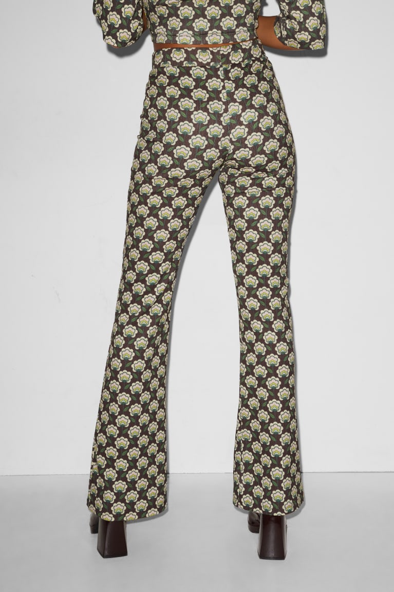 Brown C&A Clockhouse Jersey Flared Floral Women's Trousers | OUFAE-1648