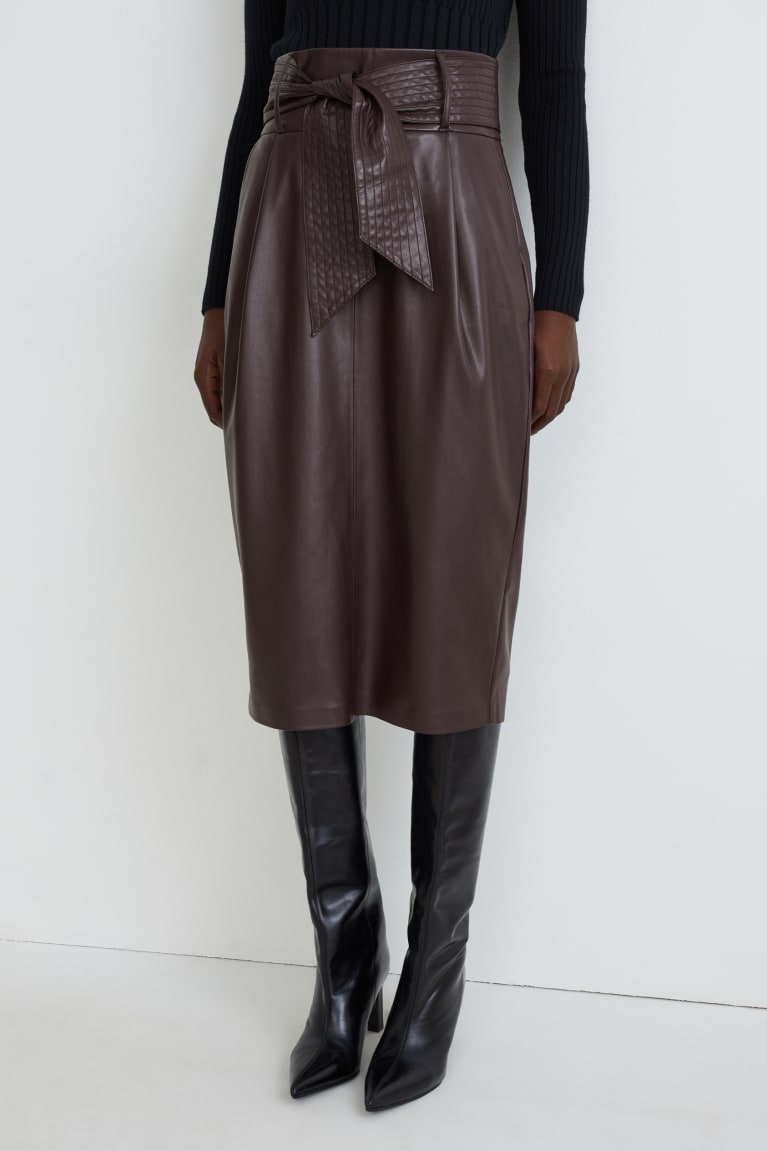 Brown C&A Faux Leather Women's Skirts | MDPWK-8034