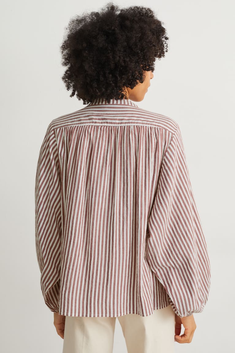 Brown / Creme White C&A Striped Women's Blouses | YLIKV-8536