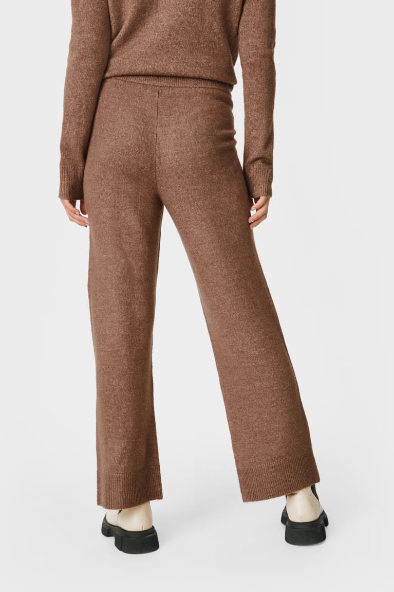 Brown Melange C&A Basic Knitted Relaxed Fit Recycled Women's Trousers | PNCLG-8614