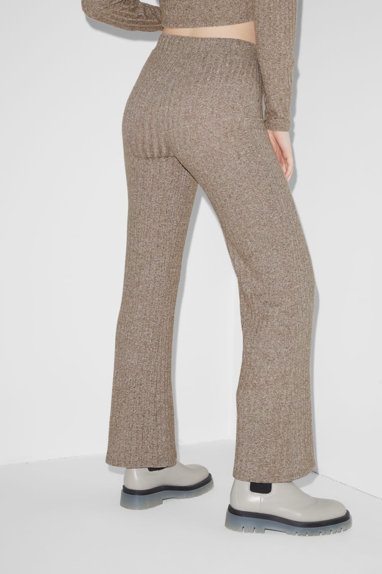 Brown Melange C&A Clockhouse Knit Women's Trousers | FQMDJ-9671