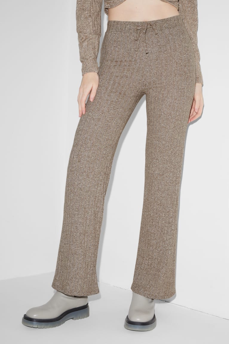 Brown Melange C&A Clockhouse Knit Women's Trousers | FQMDJ-9671