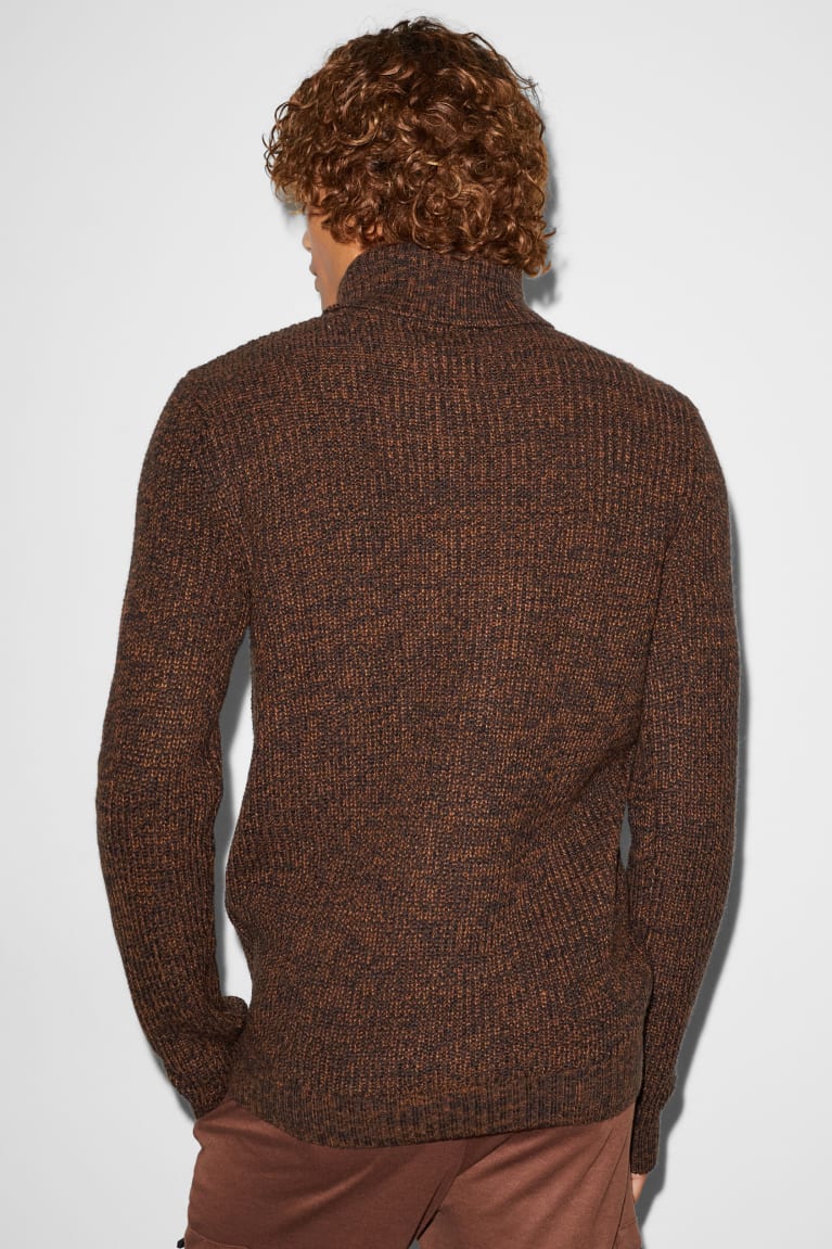 Brown Melange C&A Clockhouse Polo Neck Men's Jumper | DGOXH-6317