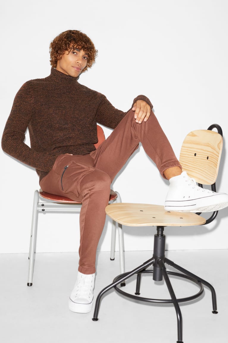 Brown Melange C&A Clockhouse Polo Neck Men's Jumper | DGOXH-6317