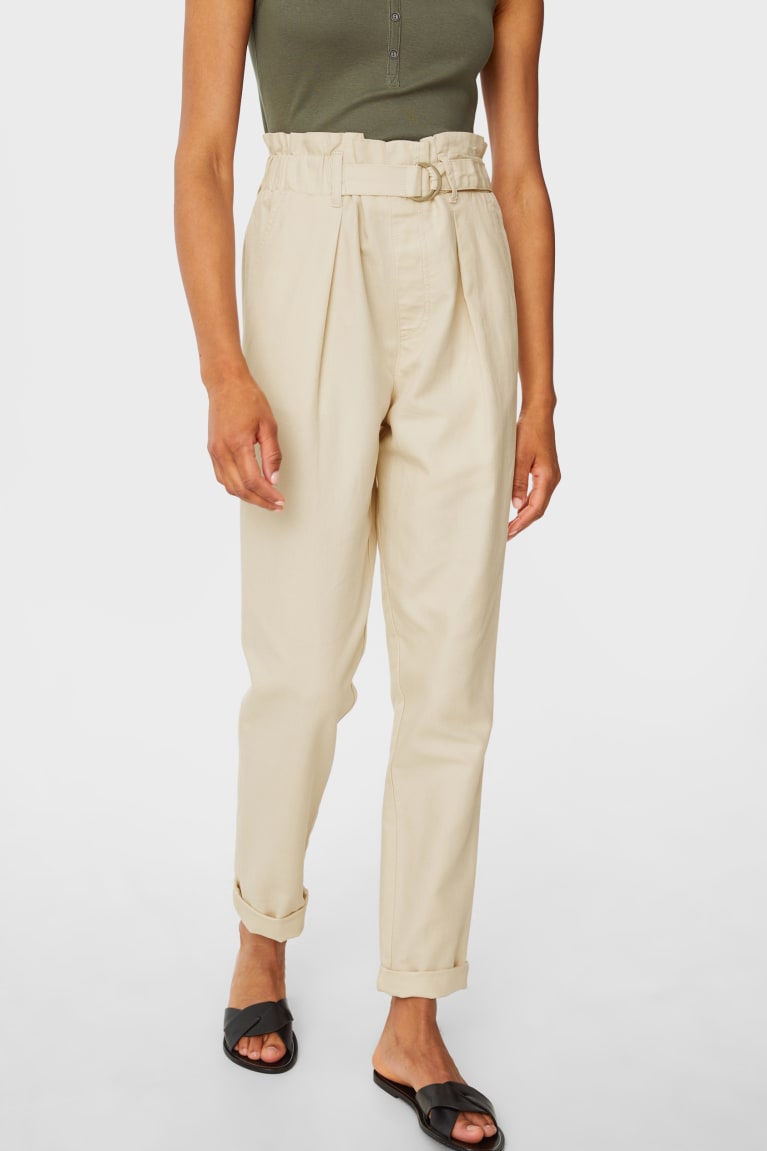 Colour Champagne C&A Paper Bag Slim Fit Women's Trousers | VYXHQ-4568