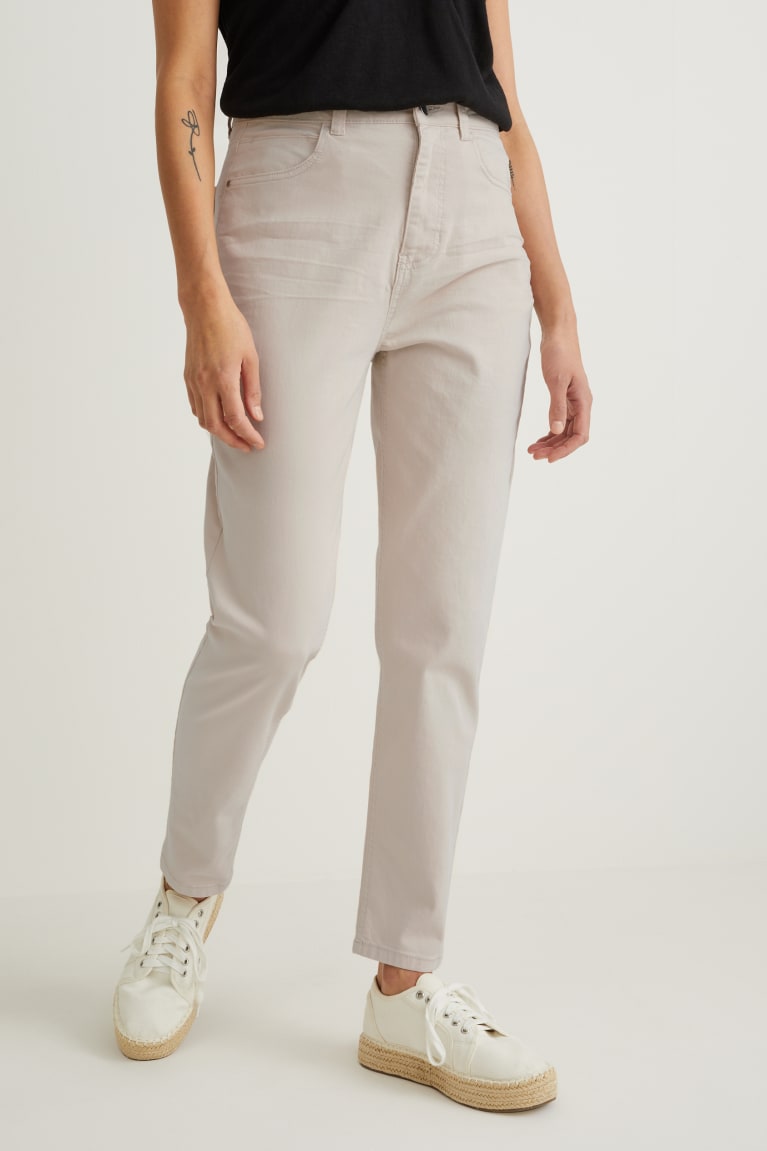 Creme C&A High Waist Regular Fit Women's Trousers | DIKNU-4571