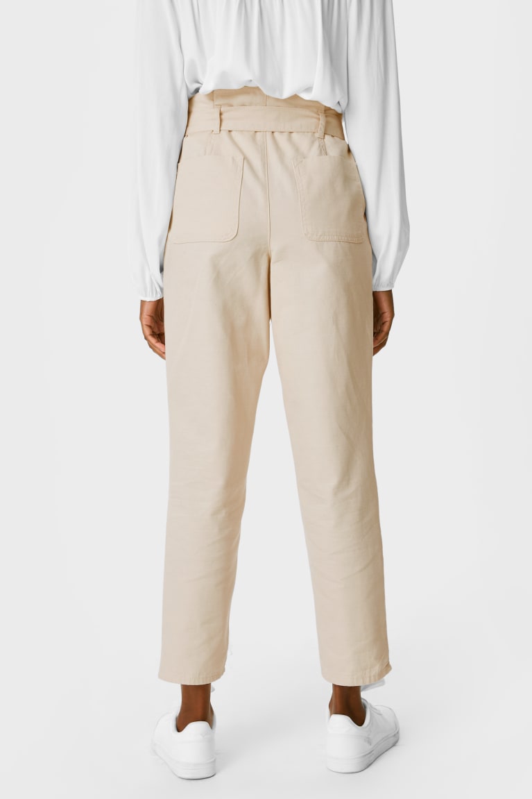 Creme C&A Paper Bag Tapered Fit Women's Trousers | IEYTA-8295