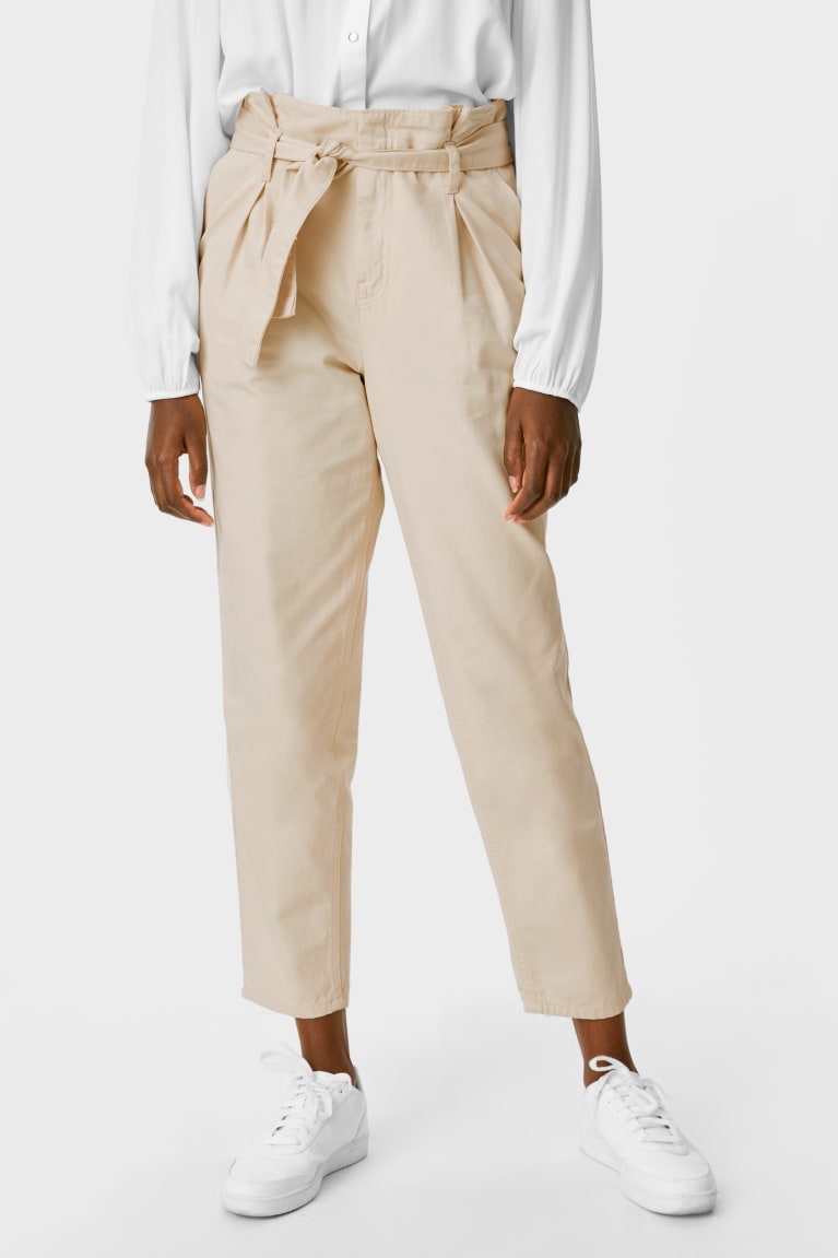 Creme C&A Paper Bag Tapered Fit Women's Trousers | IEYTA-8295