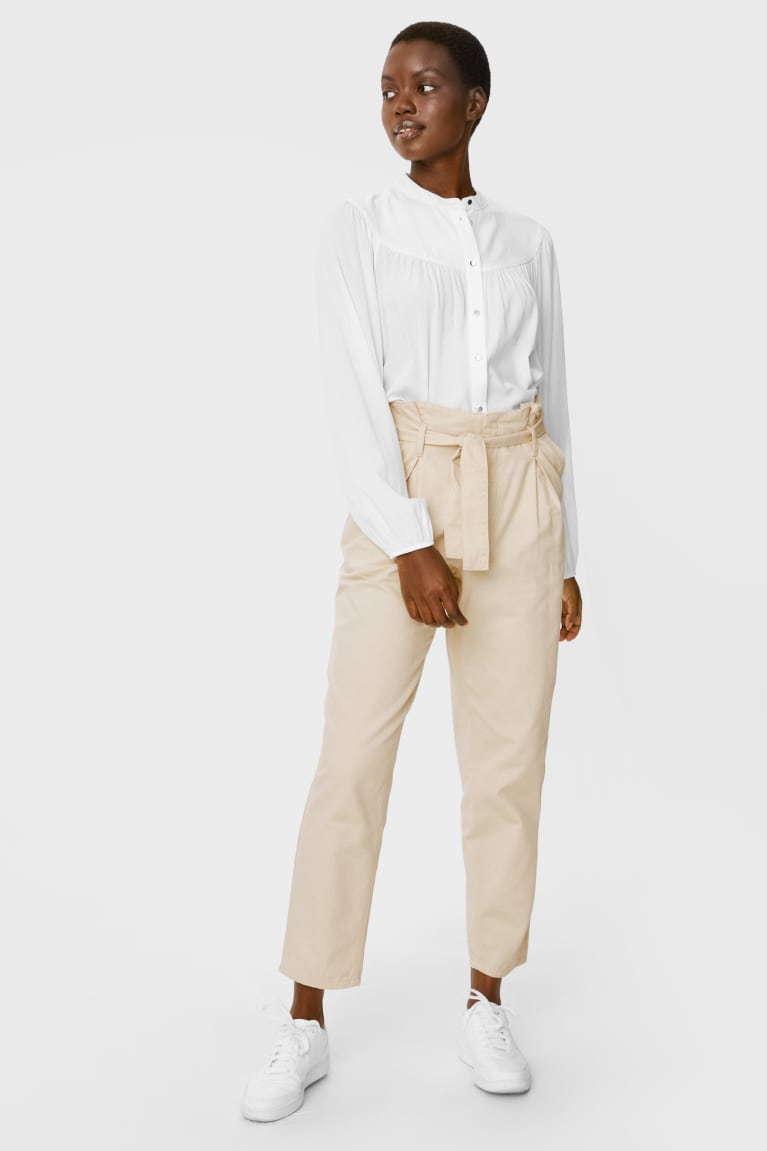 Creme C&A Paper Bag Tapered Fit Women\'s Trousers | IEYTA-8295