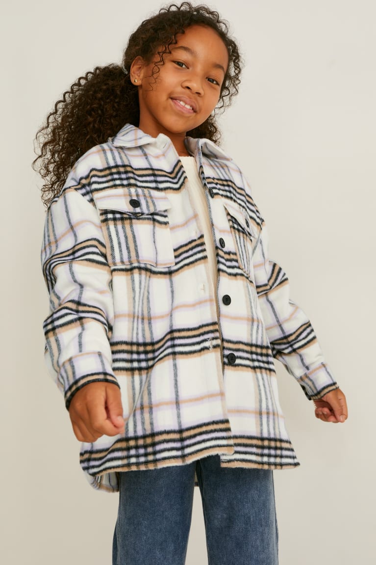 Creme White C&A Check Girls\' Shirts | RBIHC-6372