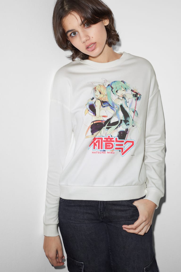 Creme White C&A Clockhouse Hatsune Miku Women\'s Sweatshirts | ONMPG-8735