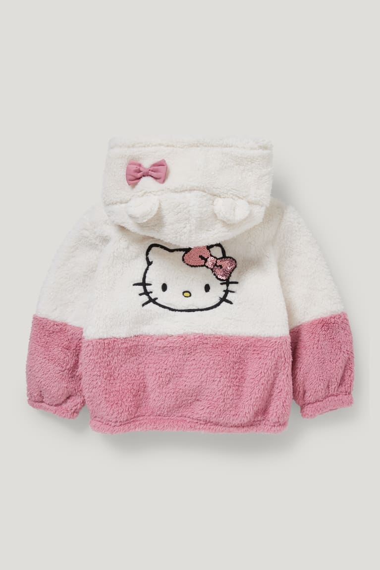 Creme White C&A Hello Kitty Teddy Fur With Hood Girls' Hoodie | RYMGU-2837