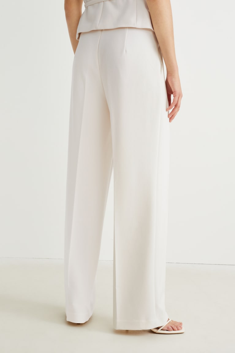 Creme White C&A High-rise Waist Wide Leg Women's Trousers | KLBEI-2017