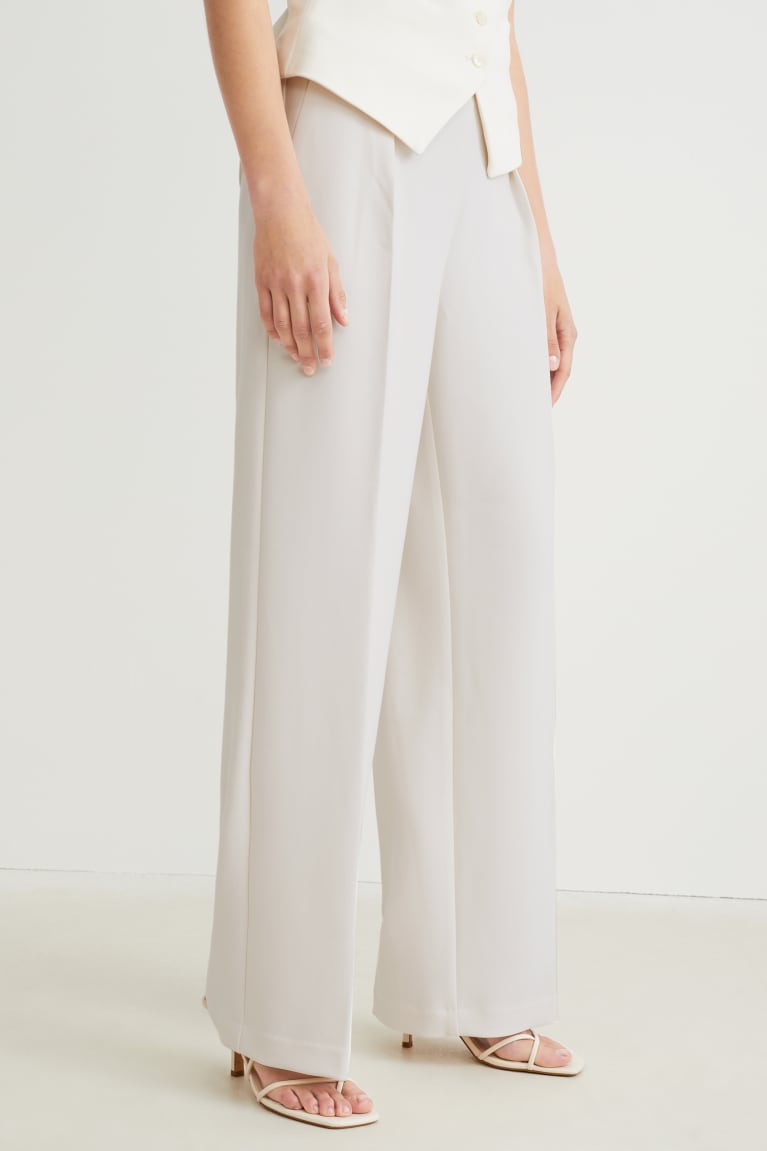 Creme White C&A High-rise Waist Wide Leg Women's Trousers | KLBEI-2017