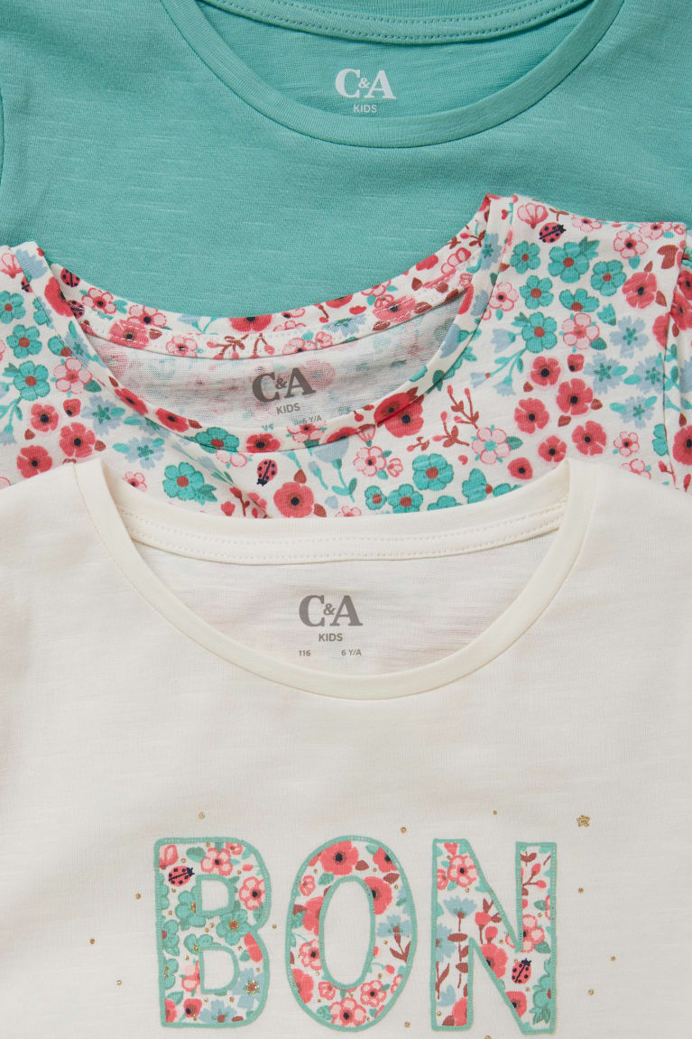 Creme White C&A Multipack Of 3 Sleeve With In-conversion Cotton Girls' T-shirts | DSPMK-3146