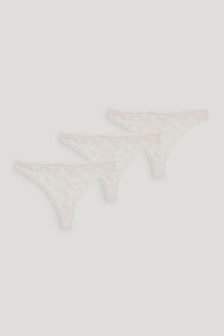 Creme White C&A Multipack Of 3 Thong Women's Underwear | XMTCD-6720