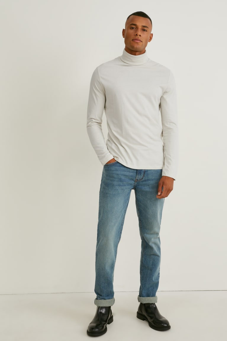 Creme White C&A Polo Neck Organic Cotton Men's Top | HBAOP-5093