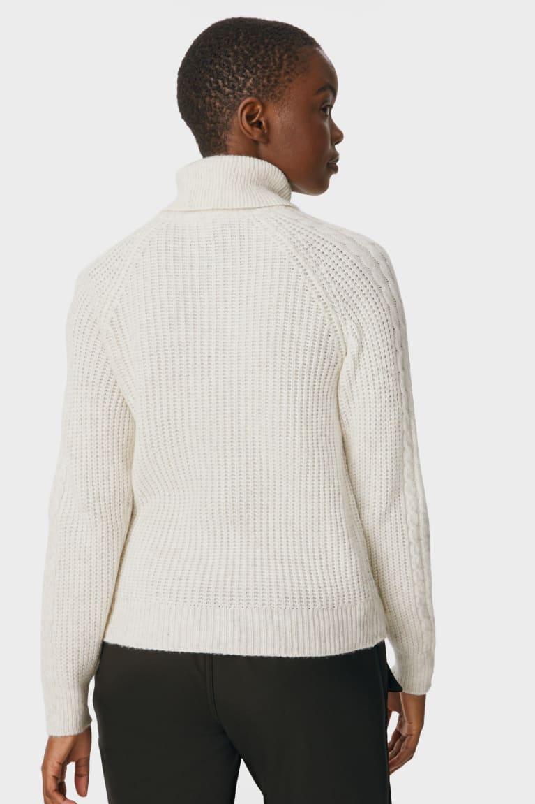 Creme White C&A Polo Neck Recycled Women's Jumper | LVEYO-9513