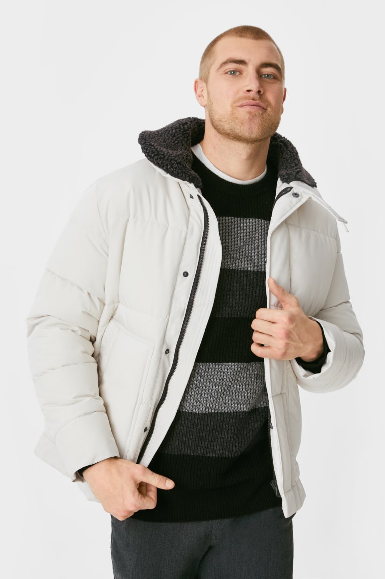 Creme White C&A Quilted Men\'s Jackets | IJDYR-2647