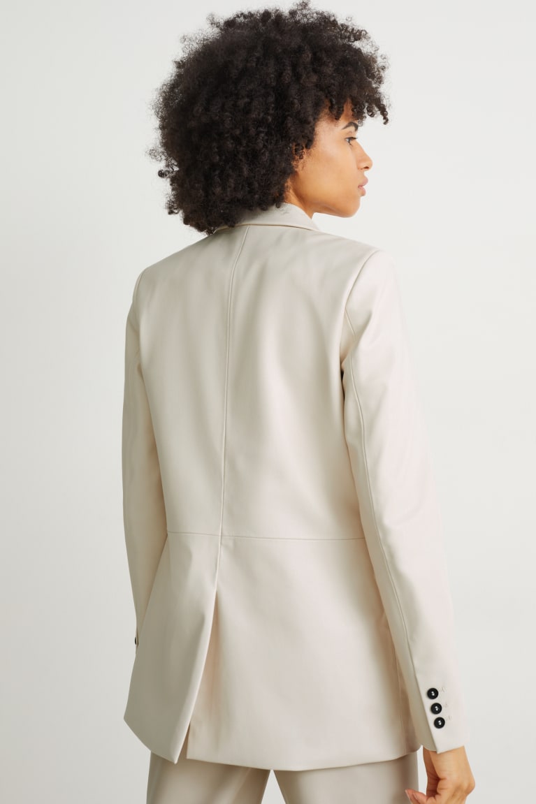 Creme White C&A Regular Fit Faux Leather Women's Blazers | THMBI-8379