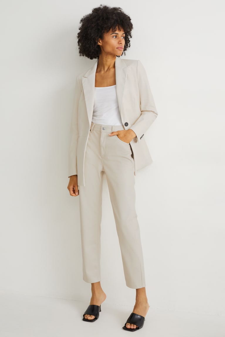 Creme White C&A Regular Fit Faux Leather Women's Blazers | THMBI-8379