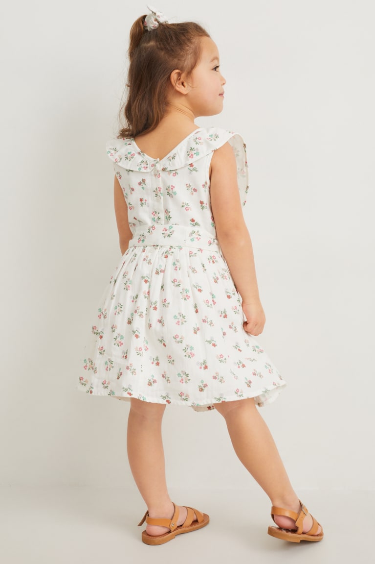 Creme White C&A Set And Scrunchie 2 Piece Floral Girls' Dress | DQCUY-9841