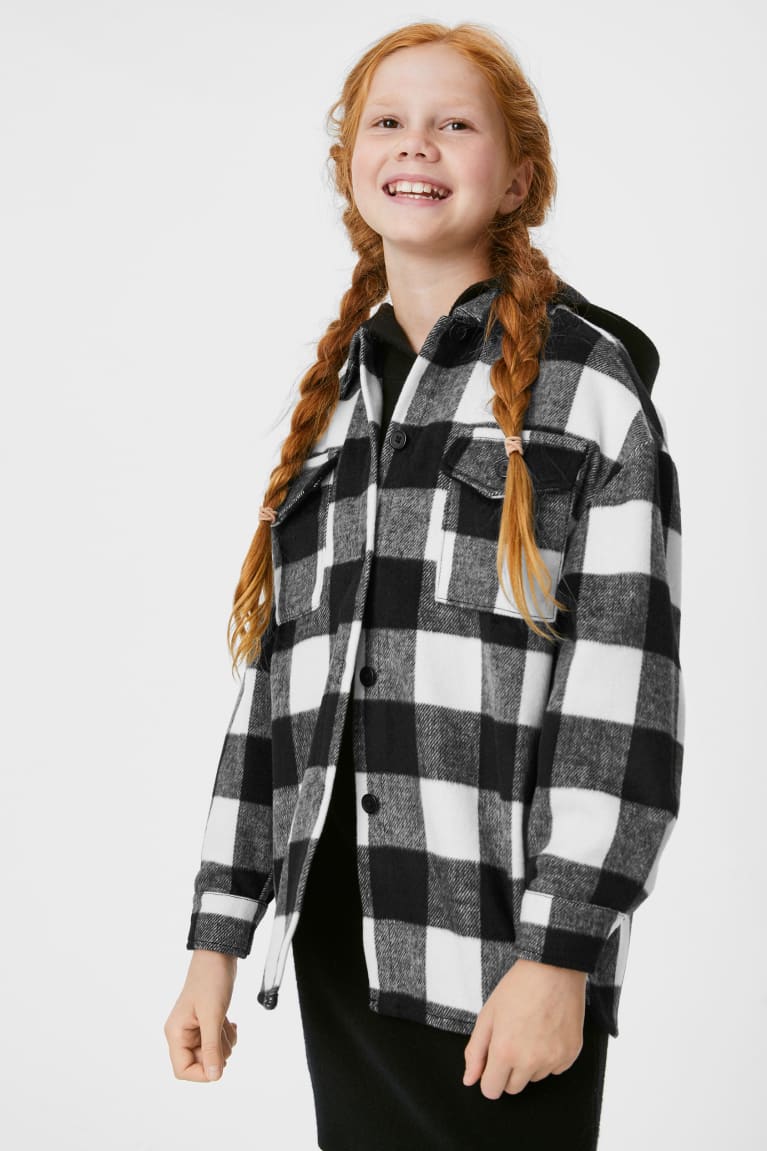 Creme White C&A Shacket Check Girls' Jackets | DPWSU-2035