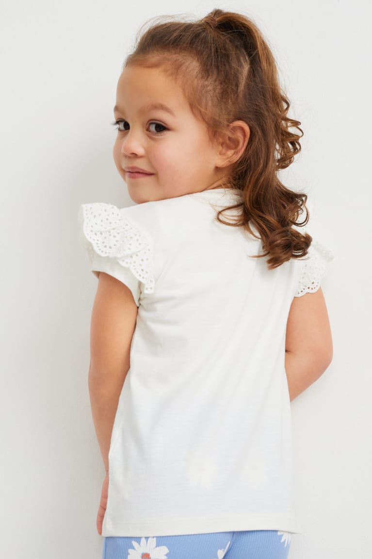 Creme White C&A Sleeve With In-conversion Cotton Girls' T-shirts | LVSGZ-1839