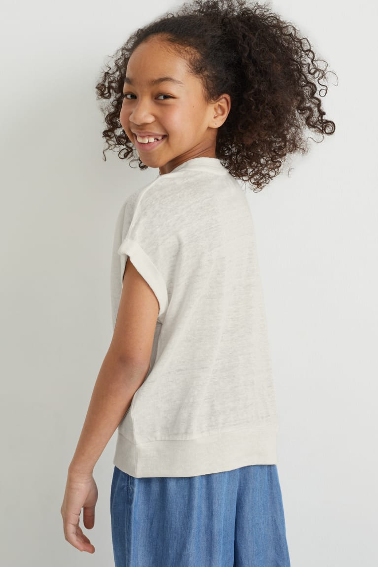 Creme White C&A Sleeve With Knot Detail Girls' T-shirts | ZMGSC-1927