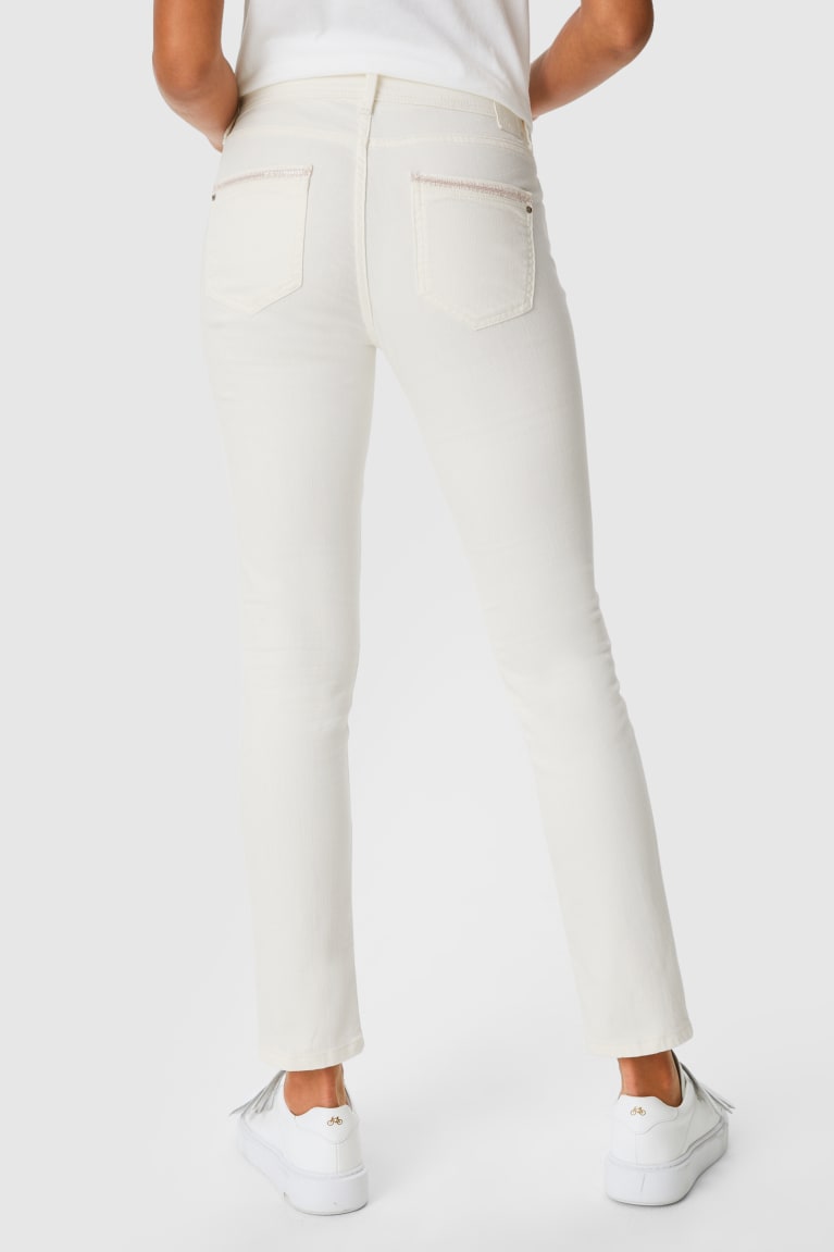 Creme White C&A Slim Shiny Women's Jeans | IYCVR-0567