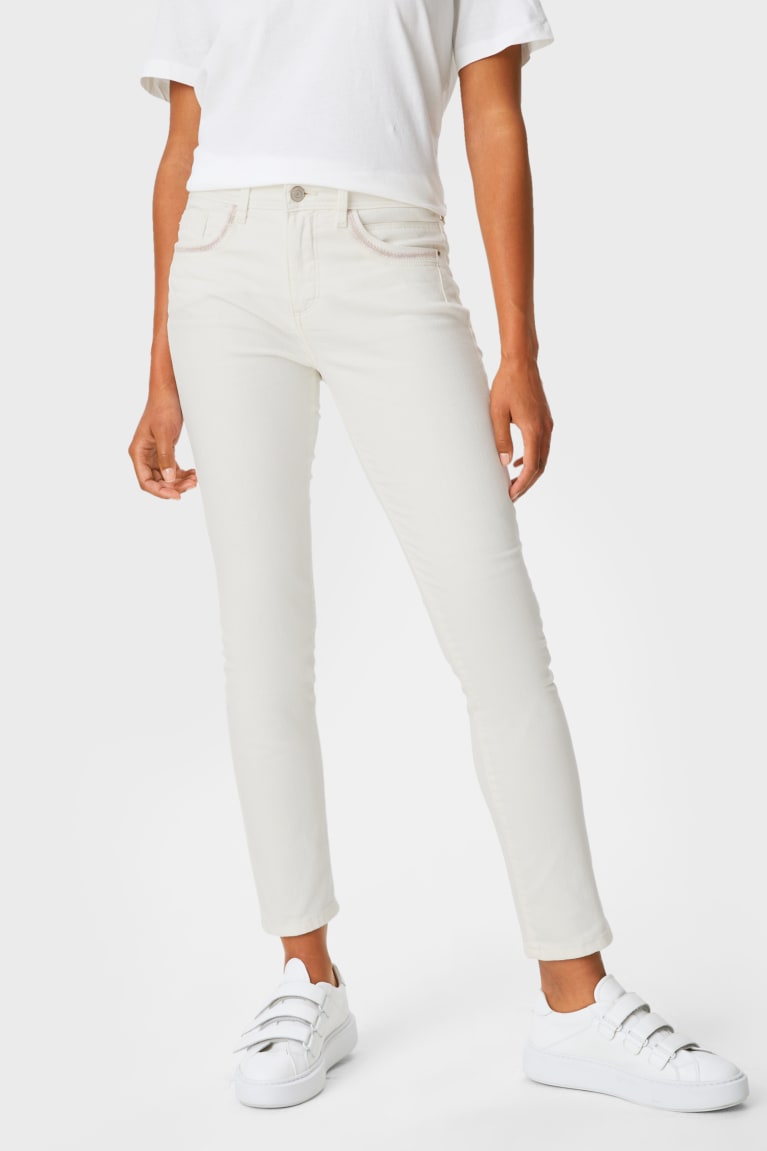 Creme White C&A Slim Shiny Women's Jeans | IYCVR-0567