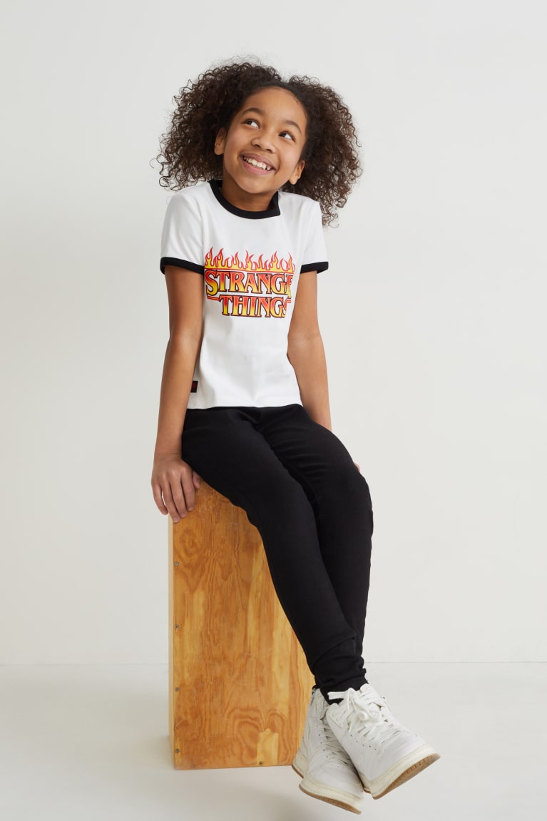 Creme White C&A Stranger Things Sleeve Girls' T-shirts | MDWST-2964