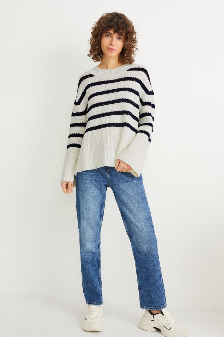 Creme White C&A Striped Women's Jumper | MOGZD-3278