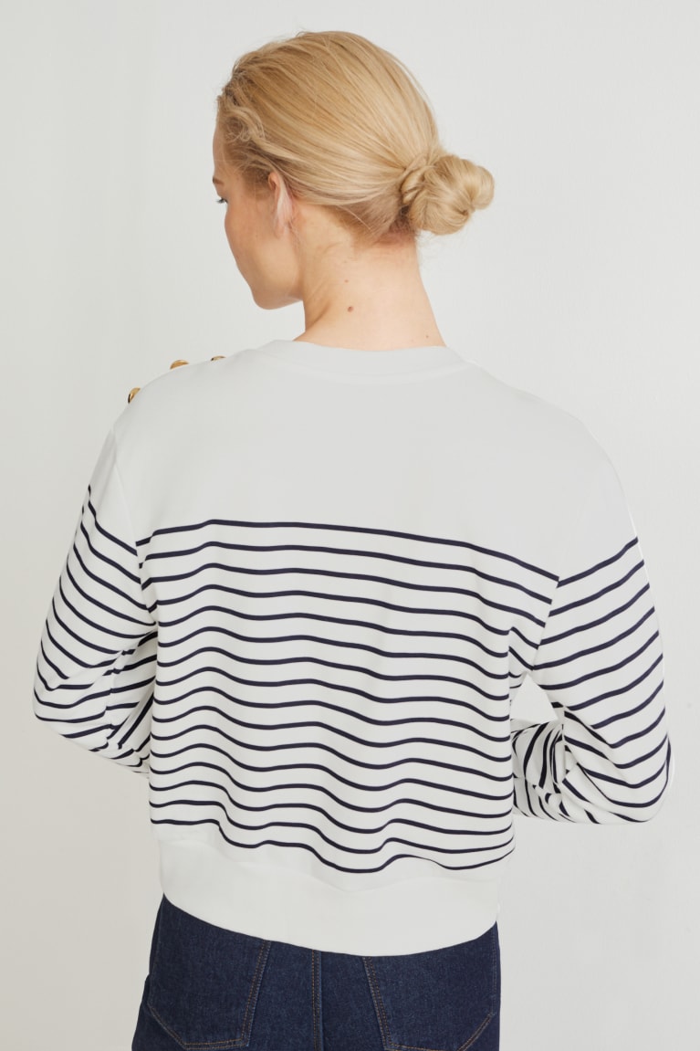 Creme White C&A Striped Women's Sweatshirts | QAPOB-4150