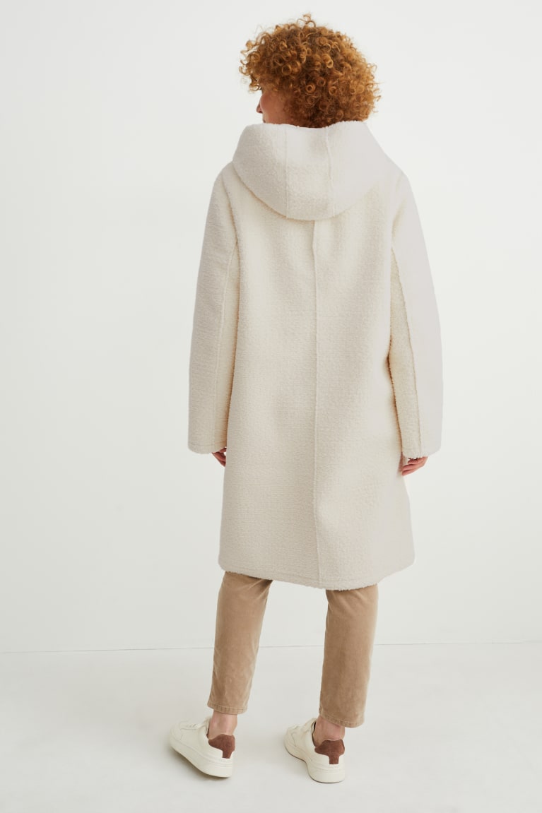 Creme White C&A Teddy Fur With Hood Women's Coats | QPYUA-7281