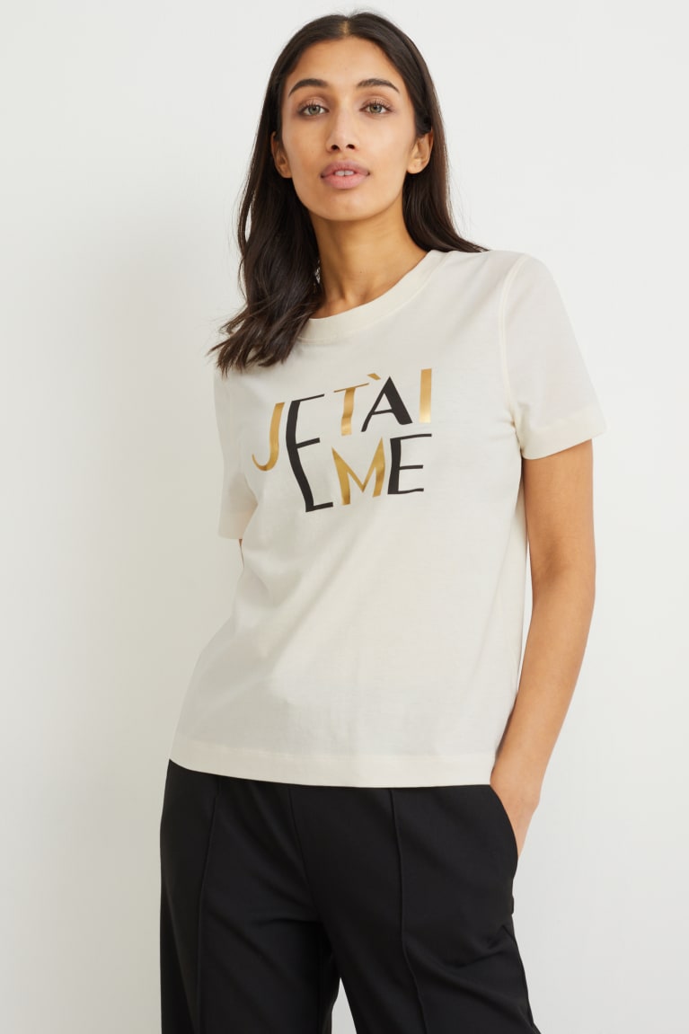 Creme White C&A Women\'s T-shirts | GXFOC-5672