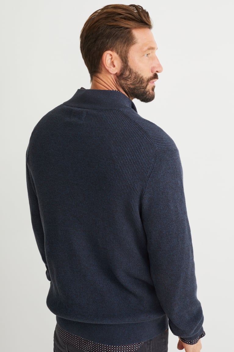 Dark Blue C&A And Regular Fit Button-down Collar Men's Jumper | BUPWL-9278