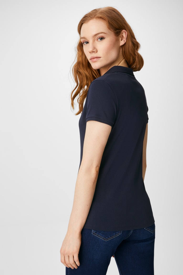 Dark Blue C&A Basic Polo Organic Cotton Women's Shirts | PZSXR-7145