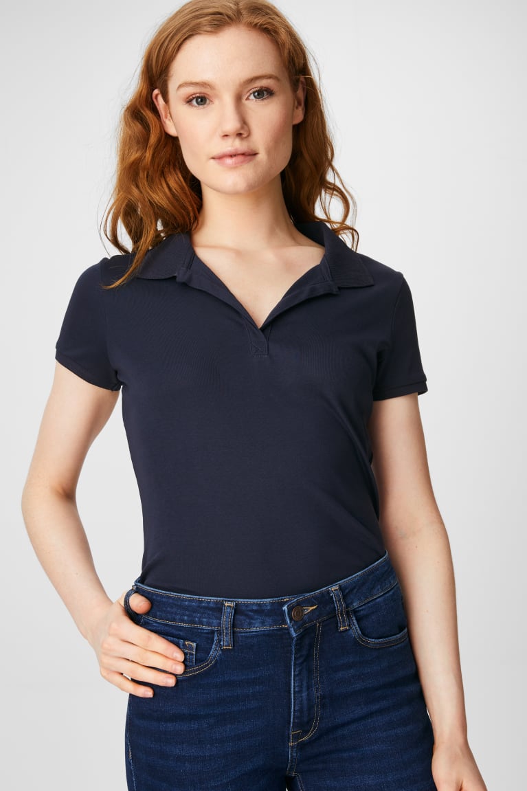 Dark Blue C&A Basic Polo Organic Cotton Women\'s Shirts | PZSXR-7145