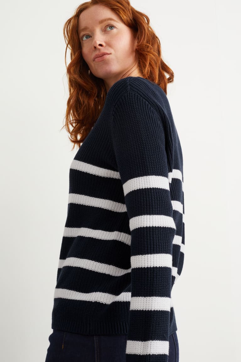 Dark Blue C&A Basic Striped Women's Jumper | WVHKJ-3270