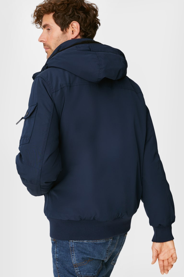 Dark Blue C&A Bomber With Hood Recycled Men's Jackets | VOGYX-9042