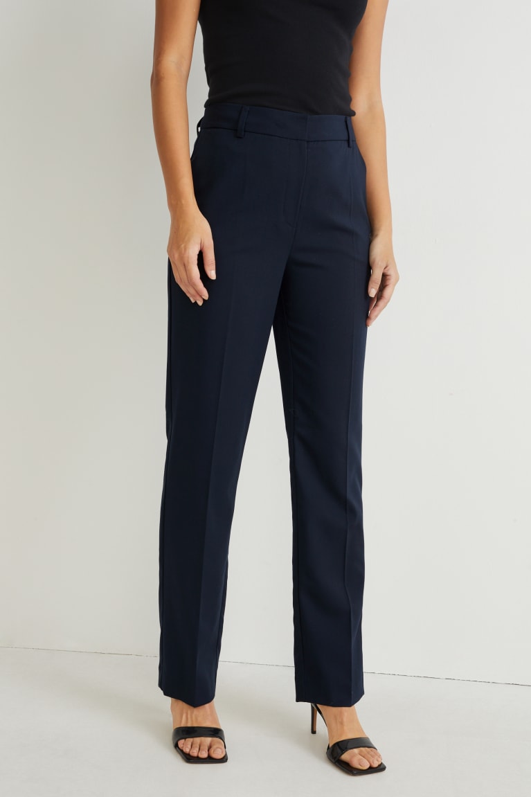 Dark Blue C&A Business Mid-rise Waist Regular Fit Recycled Women's Trousers | LQDVJ-6431