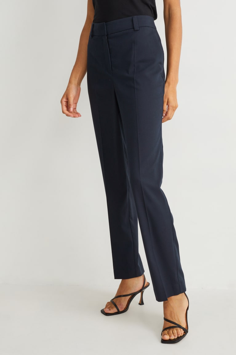 Dark Blue C&A Business Mid-rise Waist Straight Fit Recycled Women's Trousers | CPFJZ-4570