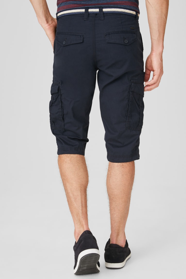 Dark Blue C&A Cargo Bermuda With Belt Men's Shorts | XBMHO-9740