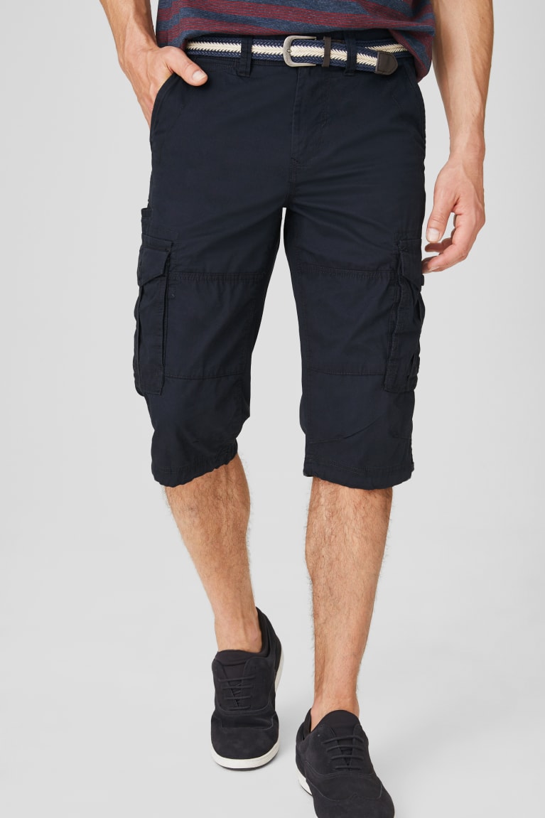 Dark Blue C&A Cargo Bermuda With Belt Men's Shorts | XBMHO-9740